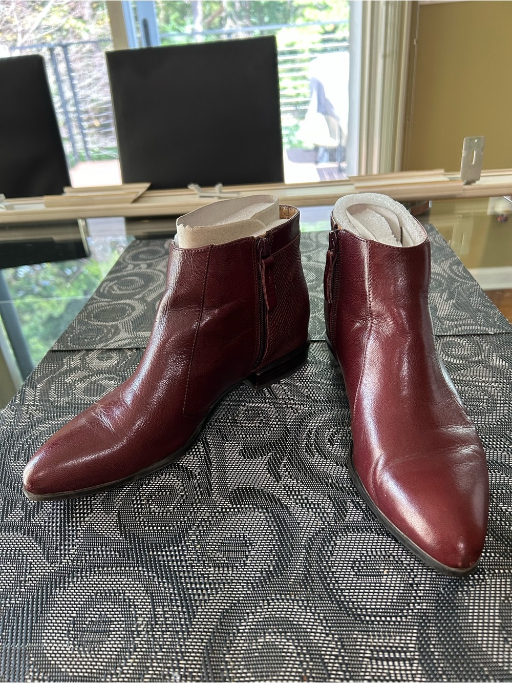 Nine West Burgundy Leather Ankle Booties with Side Zip
